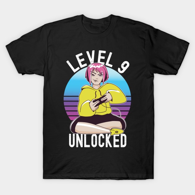 Level 9 Unlocked Girls Loves Anime Gamer 9th Birthday Girl T-Shirt by Ramadangonim